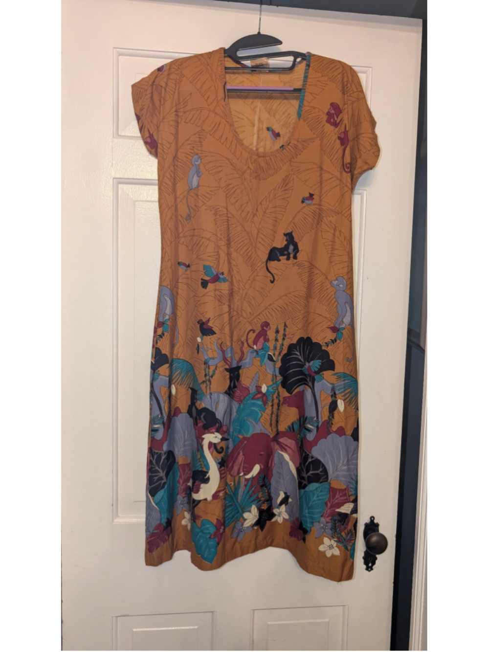 Women's French Kiss Midi Dress Size M Brown Multicolor Jungle Print